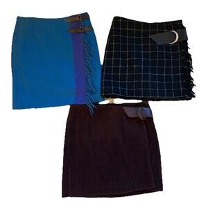Ralph Lauren Vintage Mini Skirt Lot Fringe Wrap Wool Leather Country Size 2 90s